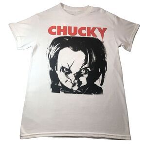 New Men’s Chucky White Graphic T-Shirt Size Small Halloween S/S Child’s Play